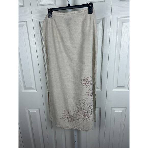 Vintage 90s Cream Linen Midi Skirt Floral Embroidery Venezia Jeans Co Size 14/16 - Picture 5 of 6